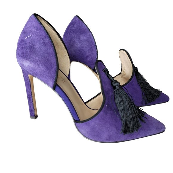 Nine West Women's Tyrell Suede Pump color Purple with Black tassels size 5 - Picture 2 of 8